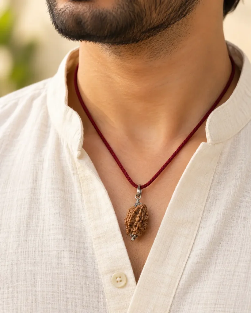 Man wearing a 2 Mukhi Rudraksha pendant